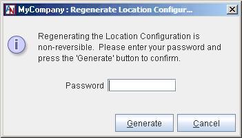 This screenshot shows the Regenerate Location Configuration window in App Net Manager.