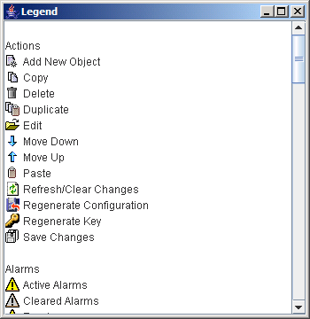 This screenshot shows the legend to the map view in App Net Manager.