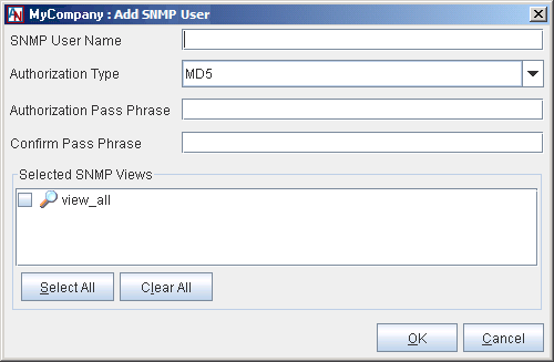 This screenshot shows the Add SNMP User window in App Net Manager.