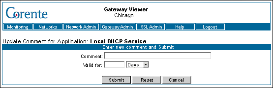 This screenshot shows the Update Comment page in the Gateway Viewer.