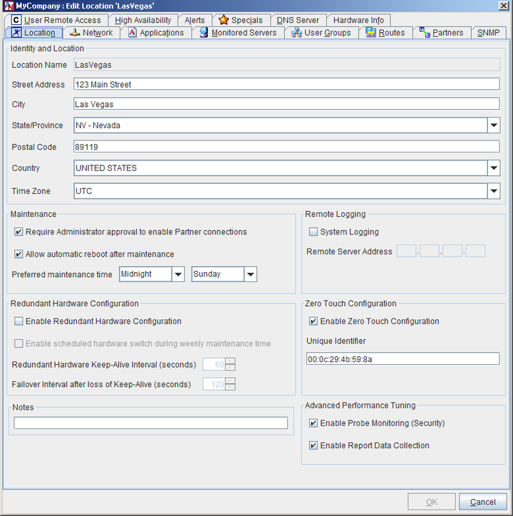 This screenshot shows the Location Form in App Net Manager.