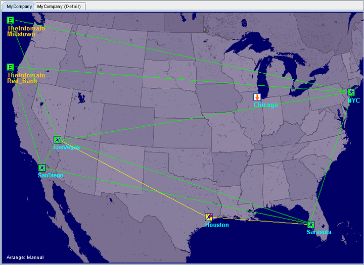 This screenshot shows the map view in App Net Manager.