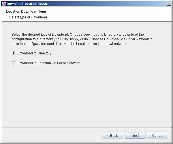 This screenshot shows the download type selection screen of the Location Download Wizard.