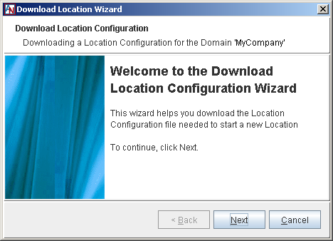This screenshot shows the welcome screen of the Location Download Wizard.