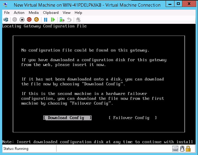 This screenshot shows how to point to the previously downloaded configuration file to continue the setup of the virtual machine in Hyper-V Manager.