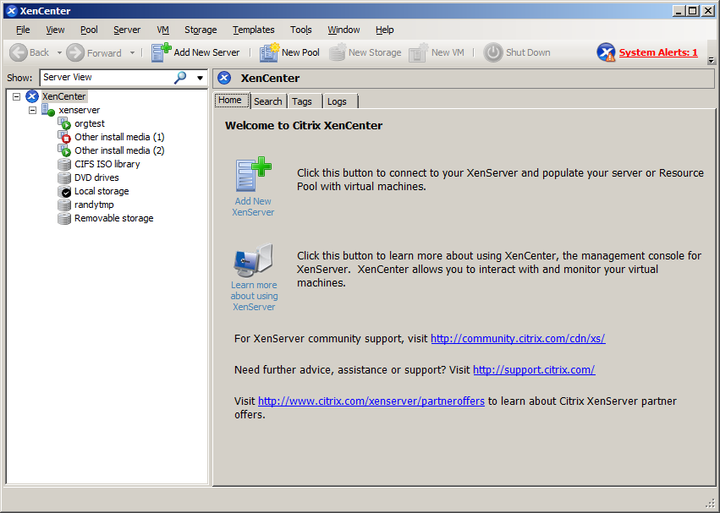 This screenshot shows the user interface of Citrix XenCenter.