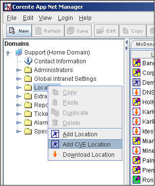 This screenshot shows App Net Manager with Add CVE Location selected.