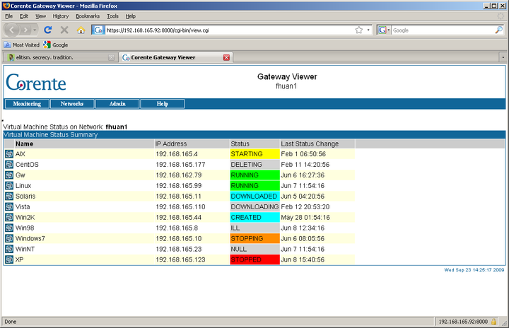 This screenshot shows the virtual machine status page in Gateway Viewer.