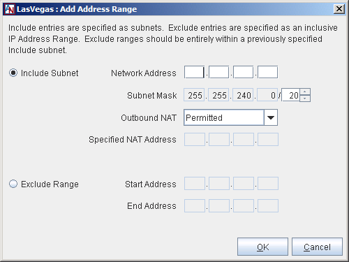 This screenshot shows the Add Address Range window in App Net Manager.