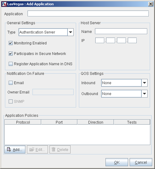 This screenshot shows the Add Application window in App Net Manager.