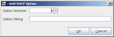 This screenshot shows the Add DHCP Option window in App Net Manager.