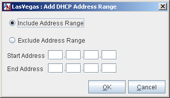 This screenshot shows the Add DHCP Address Range window in App Net Manager.