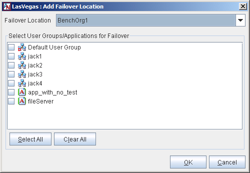 This screenshot shows the Add Failover Location window in App Net Manager.