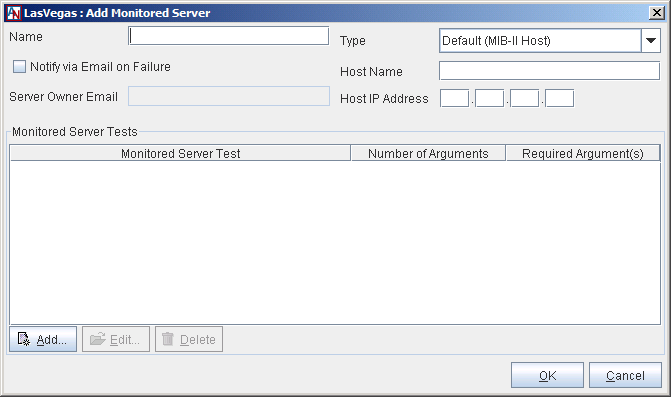 This screenshot shows the Add Monitored Server window in App Net Manager.