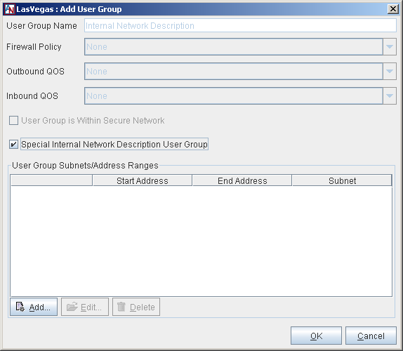 This screenshot shows the Add User Group window in App Net Manager.