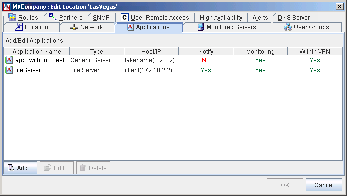 This screenshot shows the Applications Tab in App Net Manager.