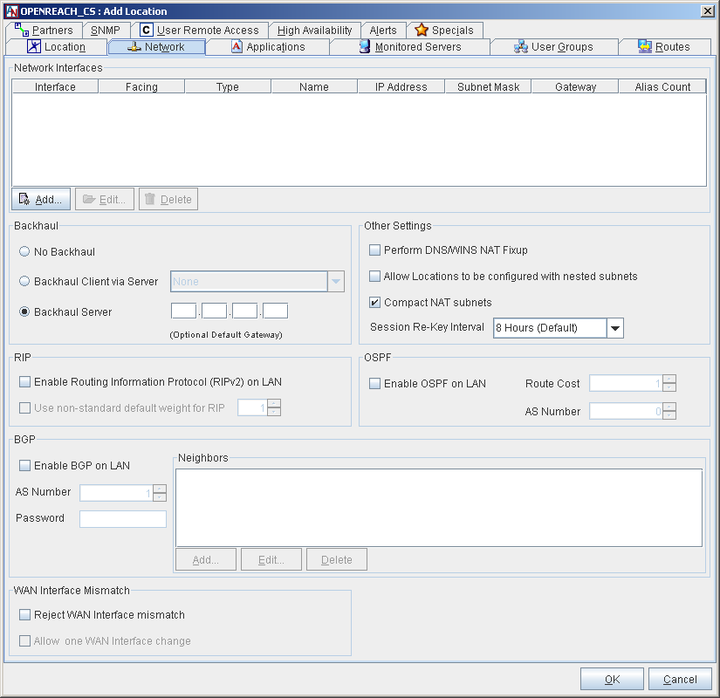 This screenshot shows the Network tab in App Net Manager.