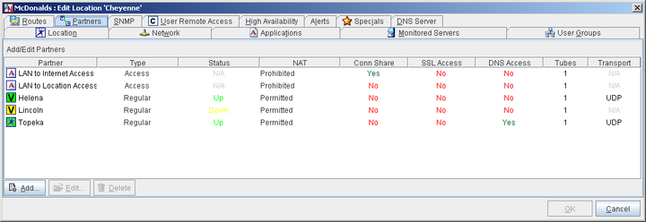 This screenshot shows the Partners tab in the Location form.