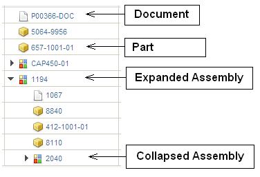 Web Client expanded and collapsed sections of the BOM Tree