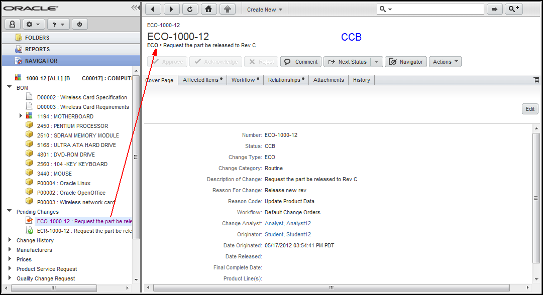 Navigator Item structure object displayed in Content pane