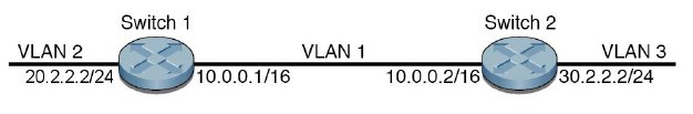 image:Figure showing example topology of two switches connected over a common interface and sharing VLAN1