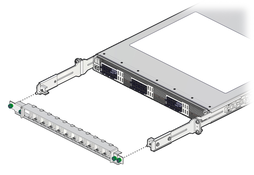 image:Figure shows how to attach the CMA to the short rack                             brackets.
