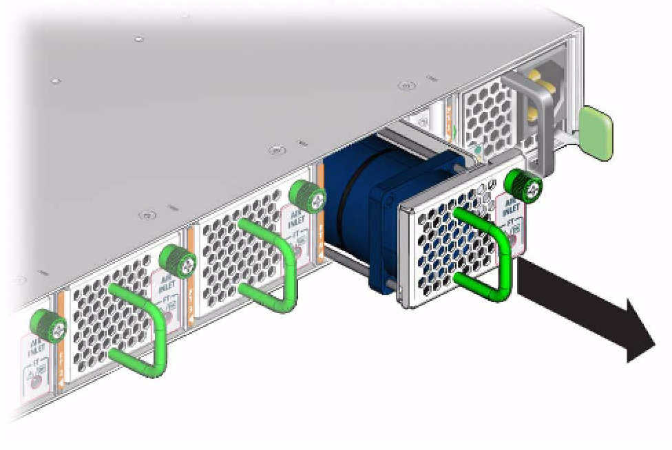 image:Figure shows fan module being pulled out after being released.