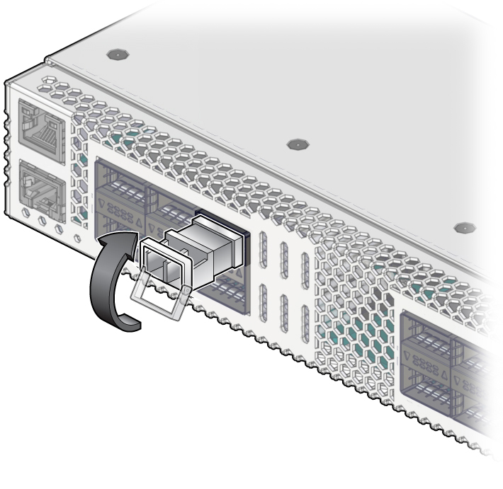 image:Figure shows how to lock a transceiver in the switch.