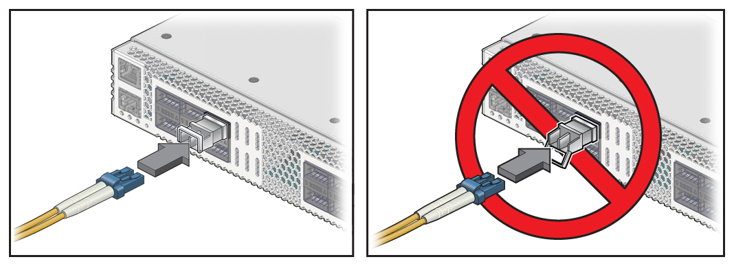 image:Figure shows transceiver lock must be locked before the cable is inserted.