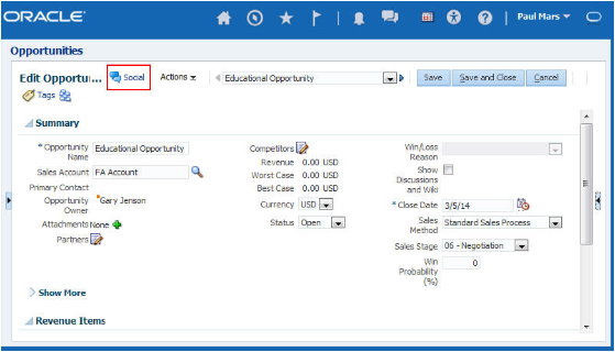 Opportunity showing Social link