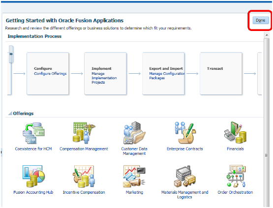 Getting Started with Oracle Fusion Applications page
