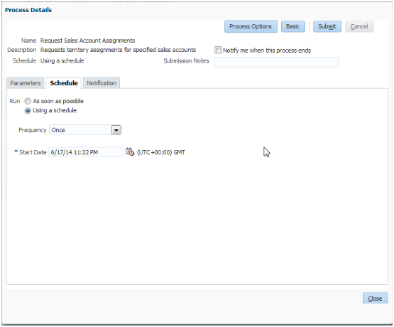 Process Details Schedule tab