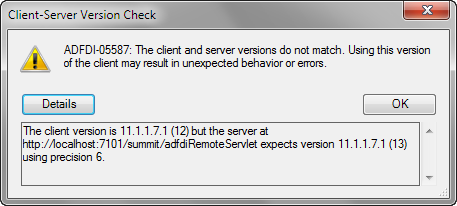 Client-Server Version Check Warning Dialog