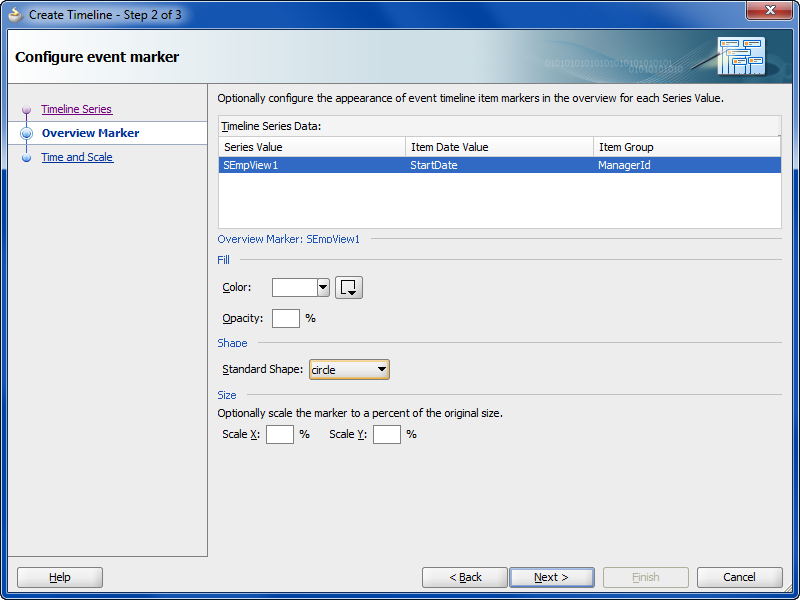 Configure Event Marker Page of Create Timeline Wizard