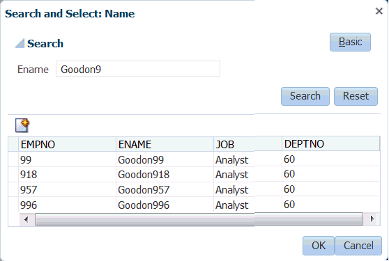 LOV search and select dialog