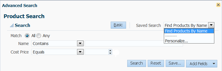 saved search dropdown list