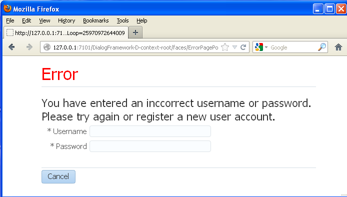 Error Page Popup