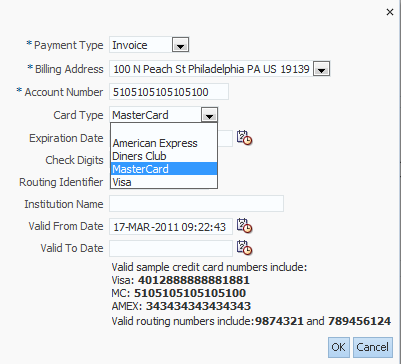 FOD payment details with LOV choice list