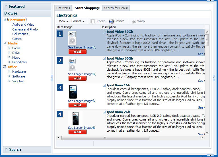 FOD product categories view