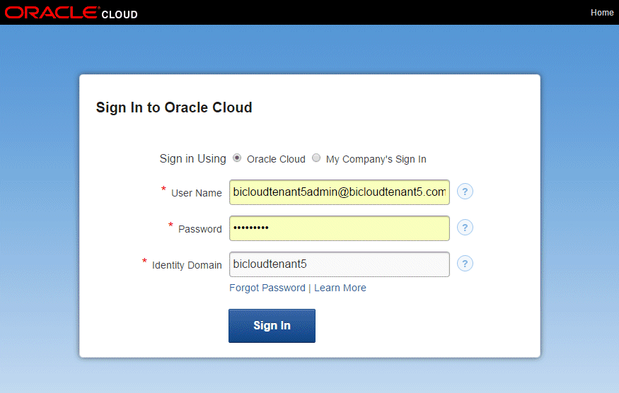 Oracle Cloudサインイン