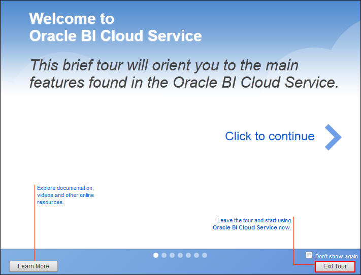 「Welcome to BI Cloud Service」ウィンドウ