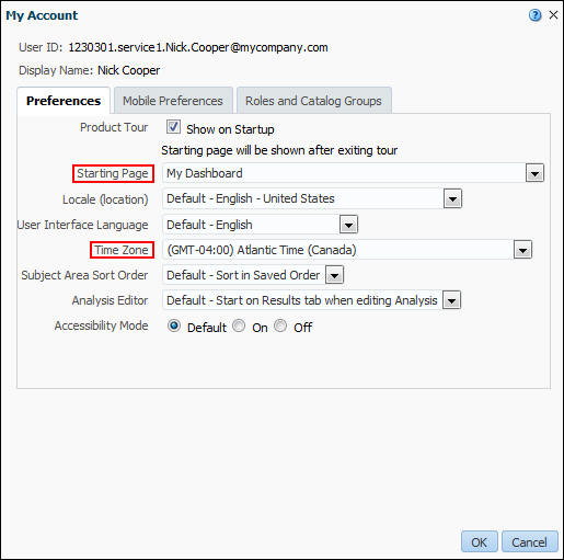 「My Account」ウィンドウ