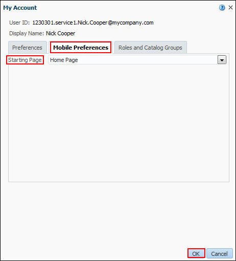 「My Account」ウィンドウ