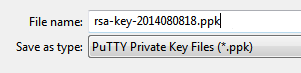 Save private key - ファイル名およびタイプ