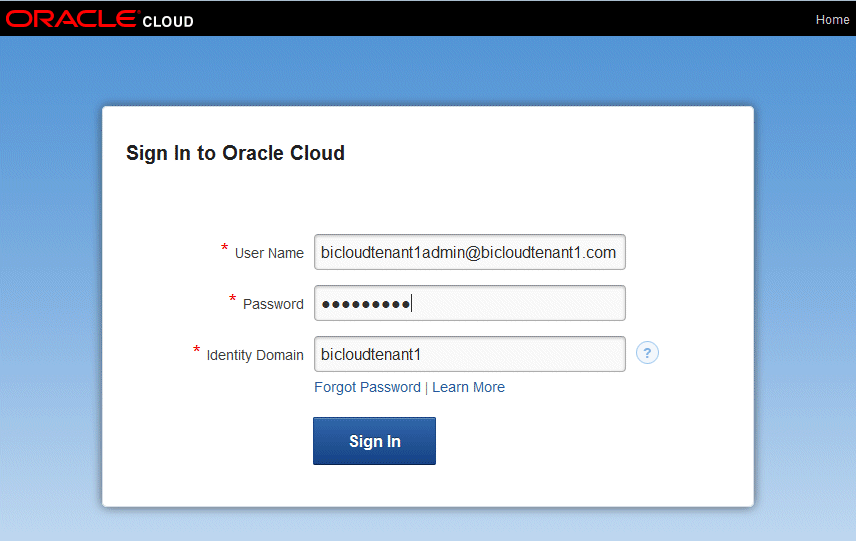 Oracle Cloudサインイン