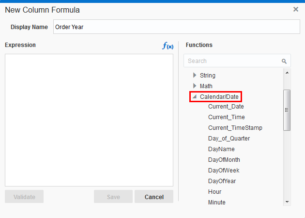 「カレンダ/日付」を展開した「新規列式」ダイアログ