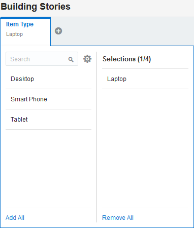 フィルタ・ペインの「選択項目」への「Laptop」の追加