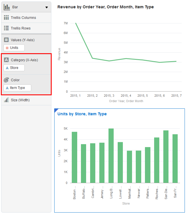 「色」ドロップ・ターゲットのデータ要素の入替え