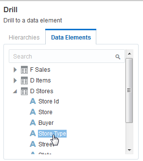「ドリル」ダイアログで「Store Type」を選択します
