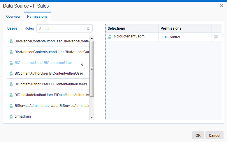 「権限」タブでユーザーを選択します